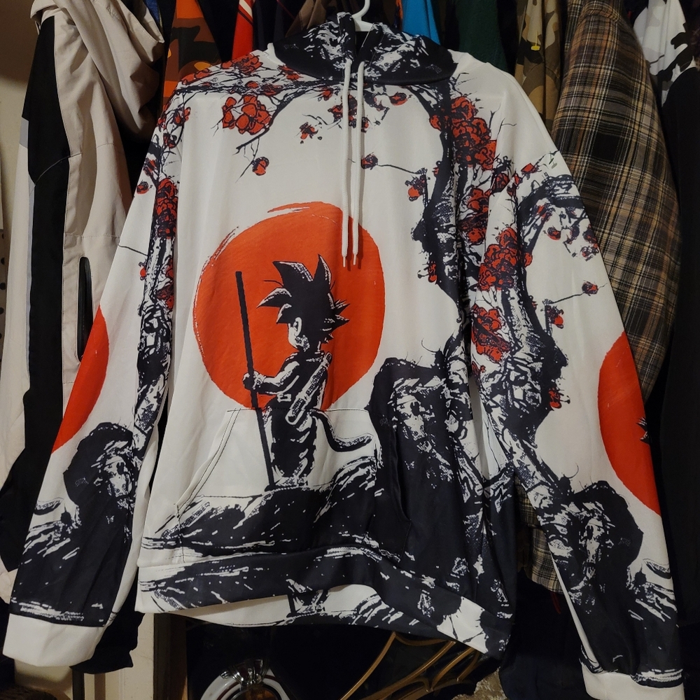 Dragon Ball Z Men's Size XL Goku Red Cherry Blossom Tree Anime Hoodie Sweater